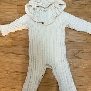 Janie and Jack Cream Cable-Knit Hooded Footie
